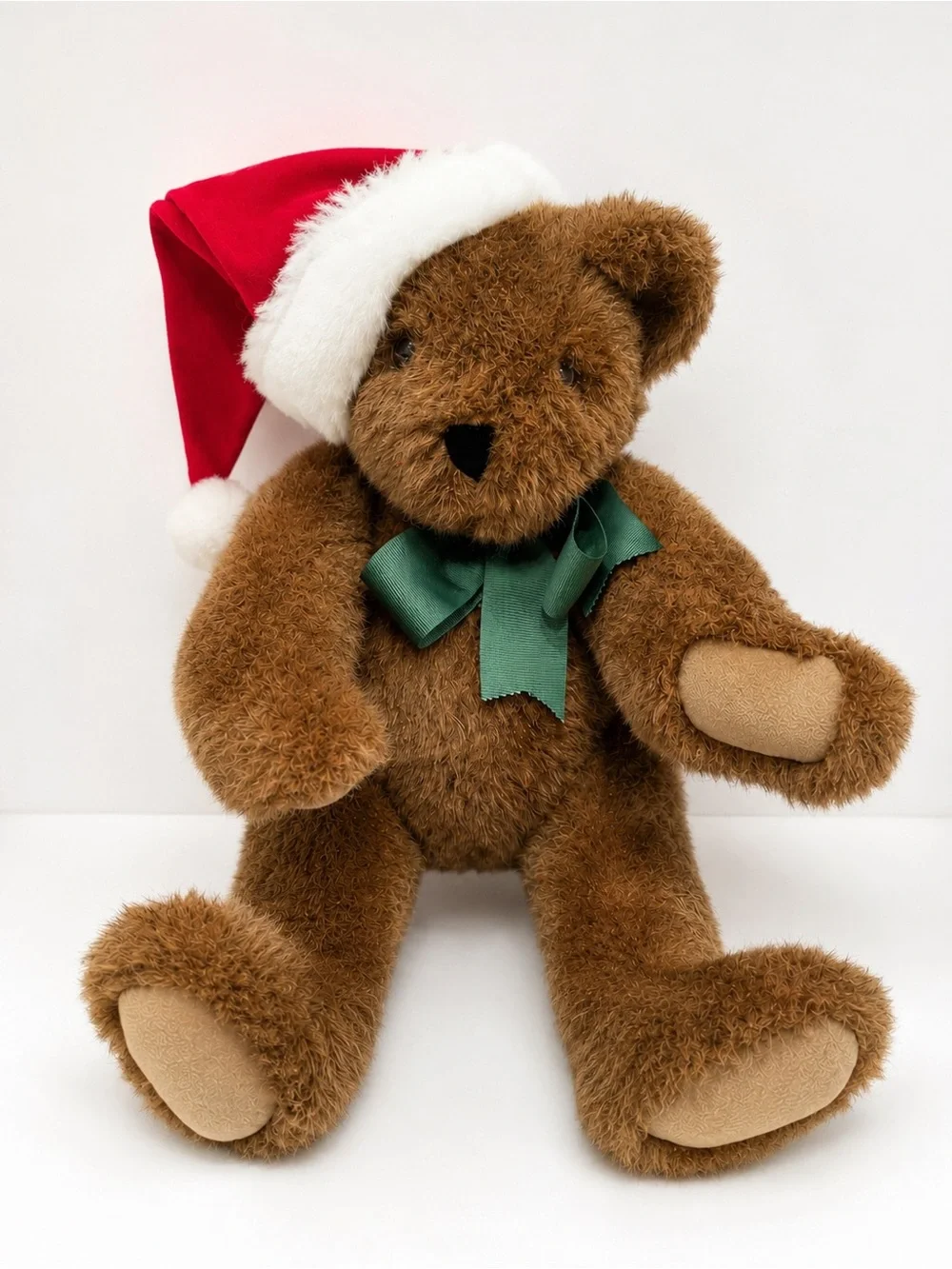 Vintage 1992 Vermont Teddy Bear Christmas Plush Jointed Santa Hat USA Made